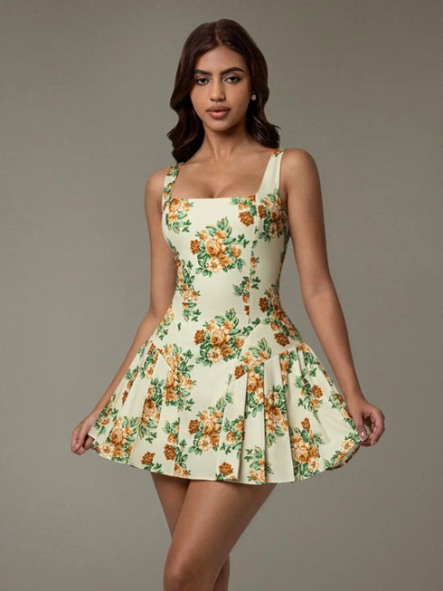'Leocadia' Floral Pleated Mini Dress - Celes Fashion